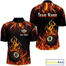 Load image into Gallery viewer, Billiard Fire 8 Ball Flame Custom Men&#39;s Billiard Shirts, Billiard Team Pool Jerseys |Orange TDM4011