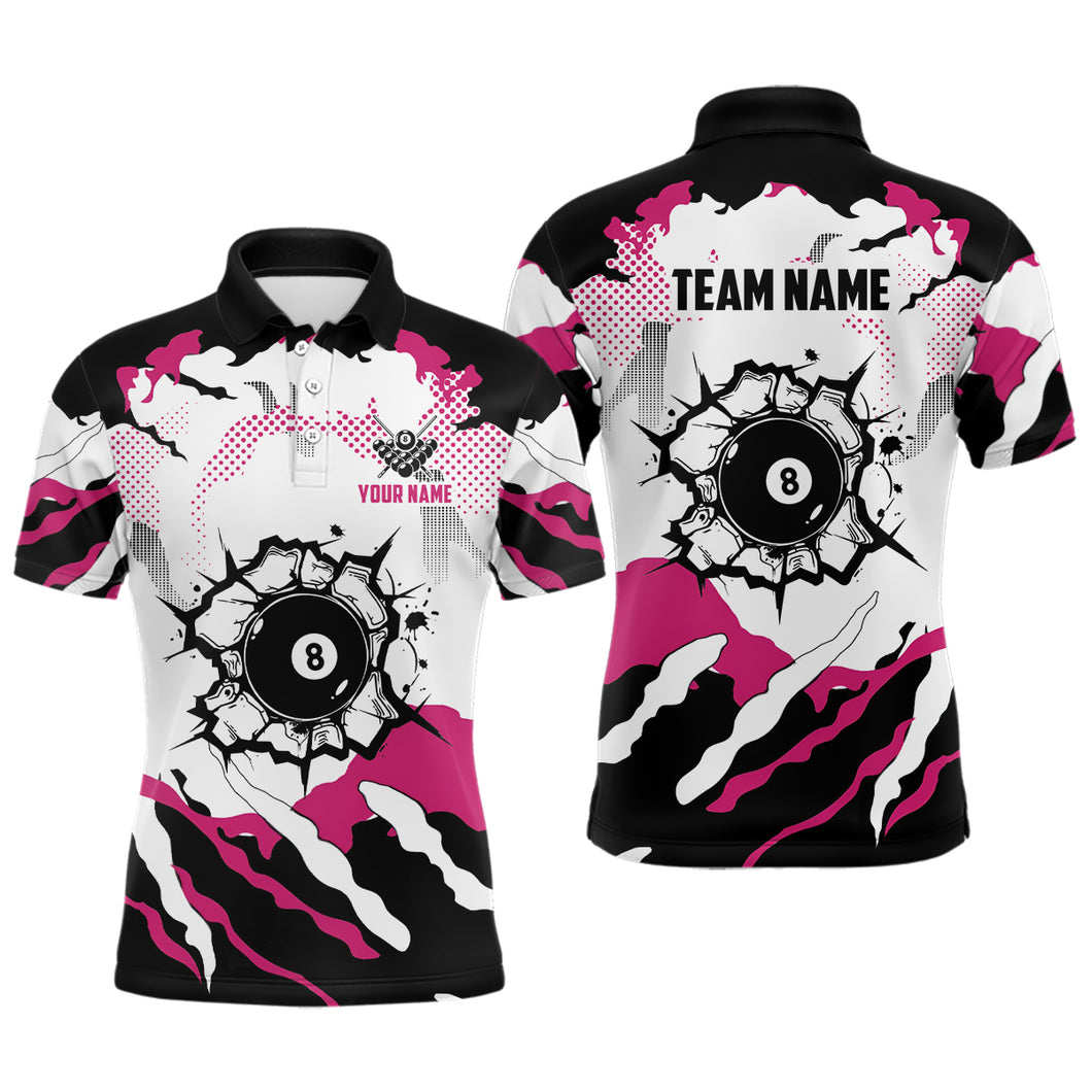 Funny Pink And White Camo 8 Ball Pool Break Custom Men Billiard Shirts, Billiard Jerseys Clothing TDM1834
