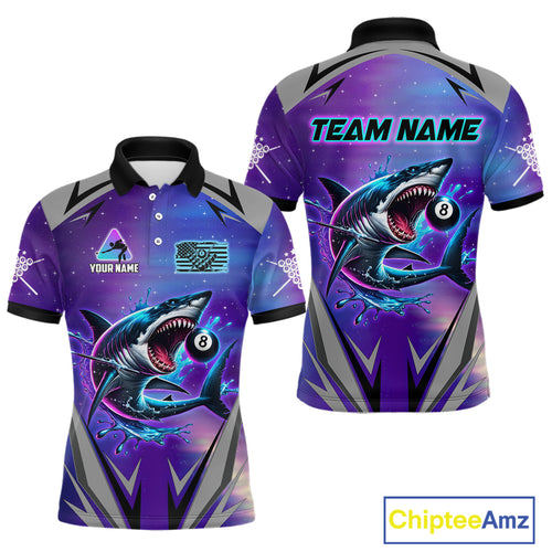 Personalized Shark 8 Ball Pool Billiard Shirt For Men Custom Purple Blue Billiard Team Jersey TDM4367