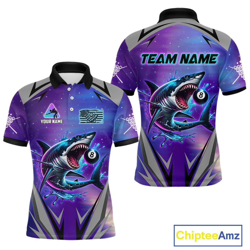 Personalized Shark 8 Ball Pool Billiard Shirt For Men Custom Purple Blue Billiard Team Jersey TDM4367