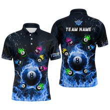 Load image into Gallery viewer, Personalized Colorful 8 Ball Fire 3D Men Polo &amp; 1/4 Zip Shirts, Team League Billiard Jerseys |Blue TDM2767