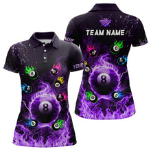 Load image into Gallery viewer, Personalized Colorful 8 Ball Fire 3D Women Polo &amp; 1/4 Zip Shirt Team League Billiard Jerseys |Purple TDM2768