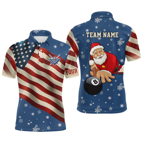 Funny Christmas Santa And Billiard Custom Snowflake Men Polo Shirts, Patriotic USA Christmas Shirts TDM0595