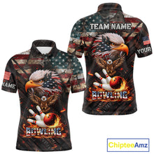 Load image into Gallery viewer, American Flag Flame Eagle Bowling Shirt For Men Custom Patriotic Bowling Jersey Polo &amp; 1/4 Zip TDM6108