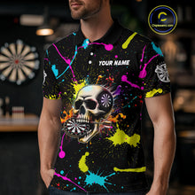 Load image into Gallery viewer, Personalized Funny Skull Colorful Paint Dart Shirt For Men Custom Darts Team Jersey Polo &amp; 1/4 Zip TDM4213
