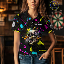 Load image into Gallery viewer, Personalized Funny Skull Colorful Paint Dart Shirt For Women Custom Darts Team Jersey Polo &amp; 1/4 Zip TDM4213