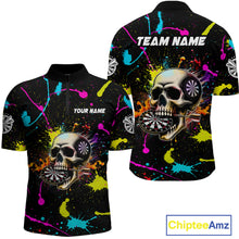 Load image into Gallery viewer, Personalized Funny Skull Colorful Paint Dart Shirt For Men Custom Darts Team Jersey Polo &amp; 1/4 Zip TDM4213