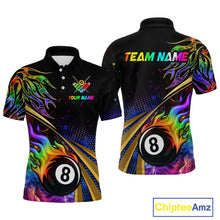 Load image into Gallery viewer, Personalized Colorful Flame 8 Ball Billiard Shirt For Men Custom Pool Team Jerseys Polo &amp; 1/4 Zip TDM4214