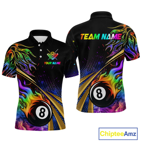 Personalized Colorful Flame 8 Ball Billiard Shirt For Men Custom Pool Team Jerseys Polo & 1/4 Zip TDM4214