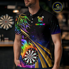 Load image into Gallery viewer, Personalized Colorful Flame Darts Shirt For Men Custom Darts League Team Jerseys Polo &amp; 1/4 Zip TDM4215