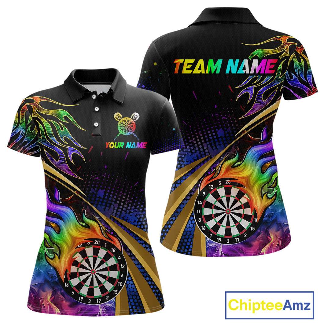 Personalized Colorful Flame Darts Shirt For Women Custom Darts League Team Jerseys Polo & 1/4 Zip TDM4215
