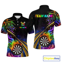 Load image into Gallery viewer, Personalized Colorful Flame Darts Shirt For Men Custom Darts League Team Jerseys Polo &amp; 1/4 Zip TDM4215