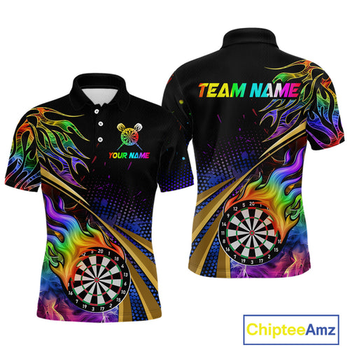 Personalized Colorful Flame Darts Shirt For Men Custom Darts League Team Jerseys Polo & 1/4 Zip TDM4215