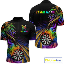 Load image into Gallery viewer, Personalized Colorful Flame Darts Shirt For Men Custom Darts League Team Jerseys Polo &amp; 1/4 Zip TDM4215