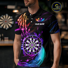 Load image into Gallery viewer, Personalized Purple Blue Dartboard Flame Dart Shirt For Men Custom Darts League Team Jerseys TDM4216