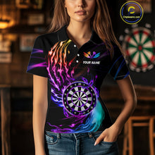 Load image into Gallery viewer, Personalized Purple Blue Dartboard Flame Dart Shirt For Women Custom Darts League Team Jerseys TDM4216