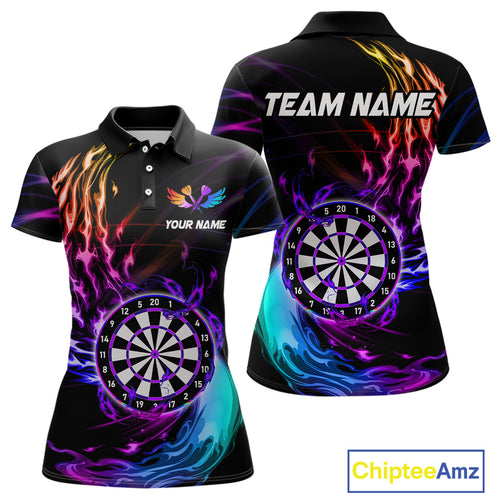 Personalized Purple Blue Dartboard Flame Dart Shirt For Women Custom Darts League Team Jerseys TDM4216