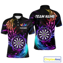 Load image into Gallery viewer, Personalized Purple Blue Dartboard Flame Dart Shirt For Men Custom Darts League Team Jerseys TDM4216