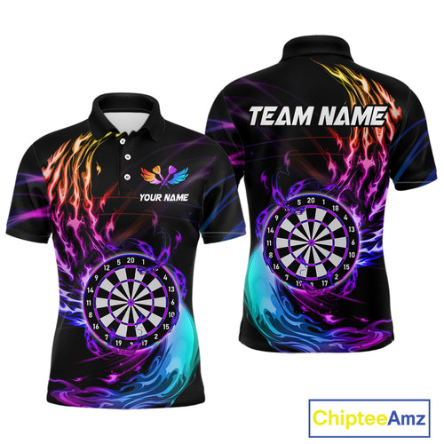 Personalized Purple Blue Dartboard Flame Dart Shirt For Men Custom Darts League Team Jerseys TDM4216