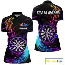 Load image into Gallery viewer, Personalized Purple Blue Dartboard Flame Dart Shirt For Women Custom Darts League Team Jerseys TDM4216