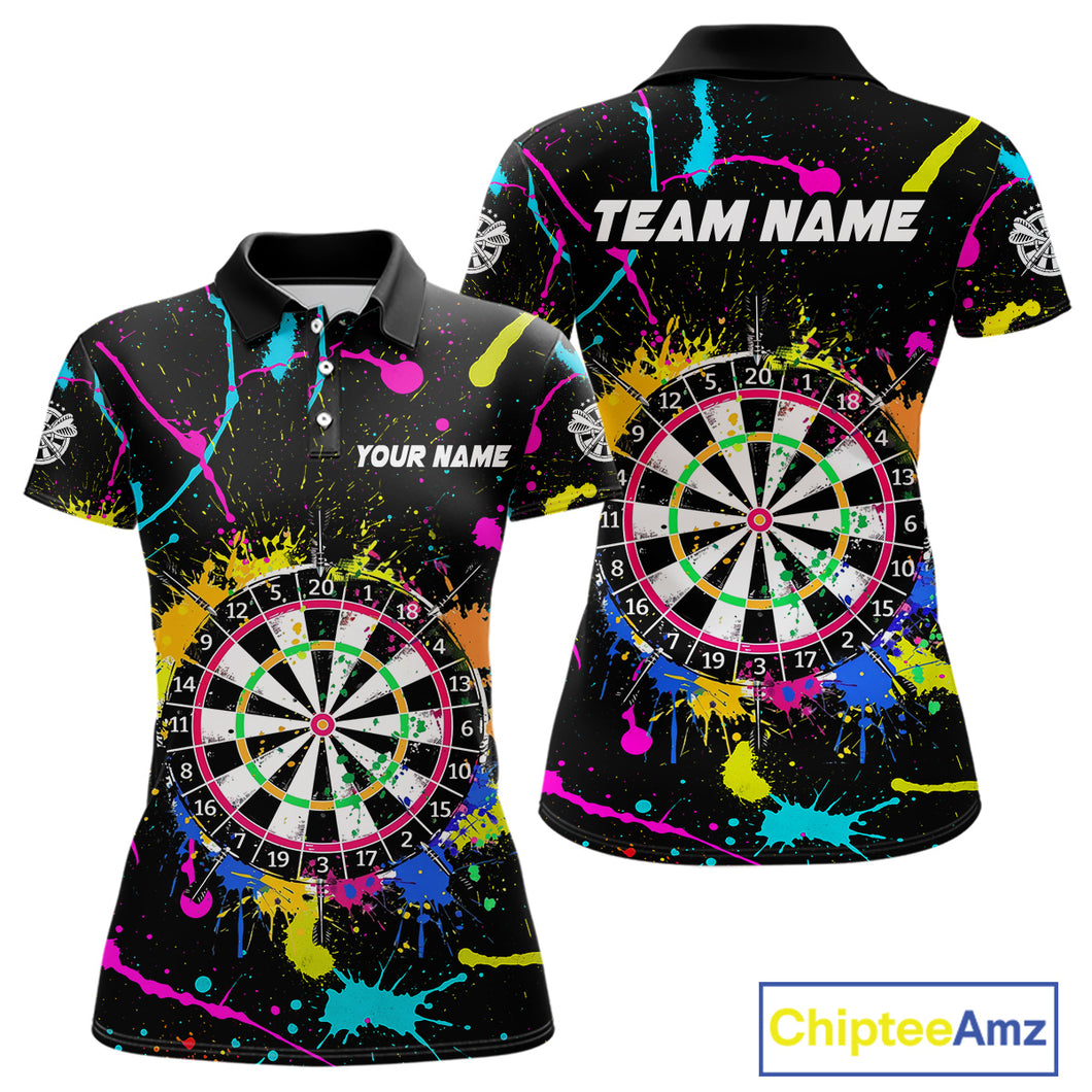 Funny Colorful Paint Darts Jersey For Women Custom Polo & Quarter Zip Darts Team Shirts Outfit TDM4602