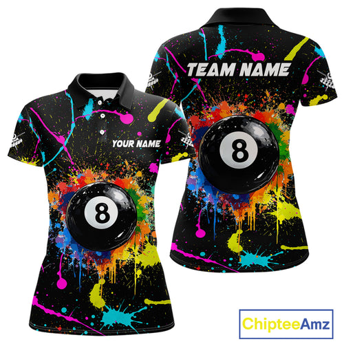 Funny 8 Ball Pool Colorful Paint Splash Custom Billiard Shirt For Women, Billiard Team Jersey Outfit TDM4603