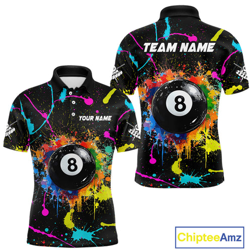 Funny 8 Ball Pool Colorful Paint Splash Custom Billiard Shirt For Men, Billiard Team Jersey Outfit TDM4603