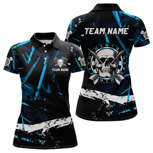Personalized Grunge Black Blue Abstract Skull Dart Shirts For Women Custom Cool Darts Team Jerseys TDM3245