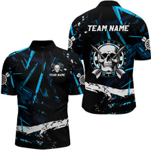 Load image into Gallery viewer, Personalized Grunge Black Blue Abstract Skull Dart Shirts For Men Custom Cool Darts Team Jerseys TDM3245