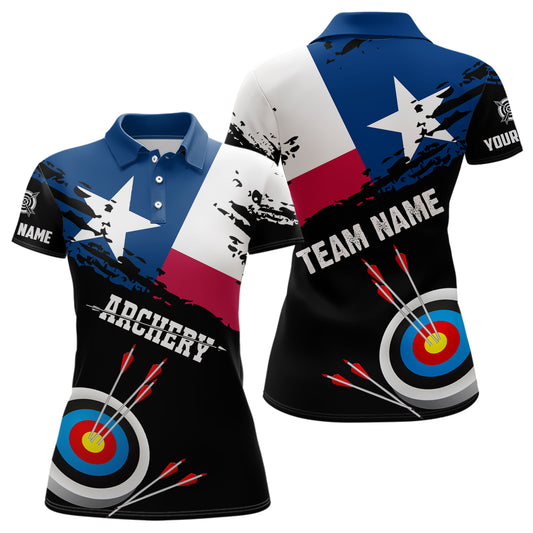 Custom Grunge Texas Archery Women Polo Shirts, Texas Flag Shirts For Archers, Archery 3d Target Shirt TDM0937