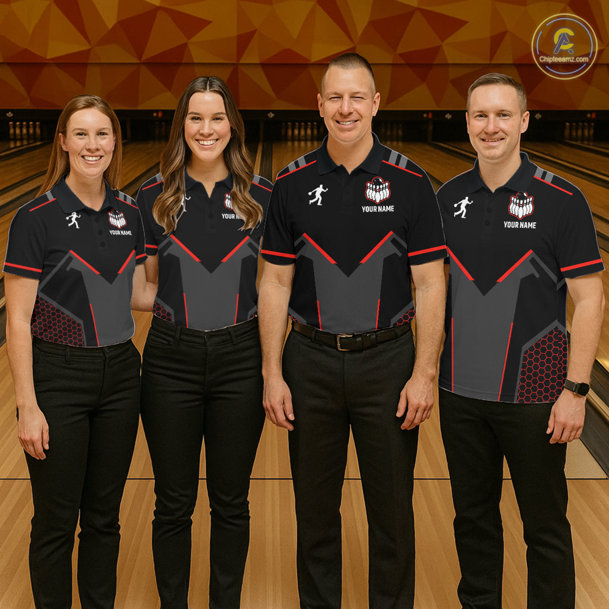 Personalized Bowling Jersey For Men Custom Black And Red Bowling Team Shirt Polo & 1/4 Zip TDM6116
