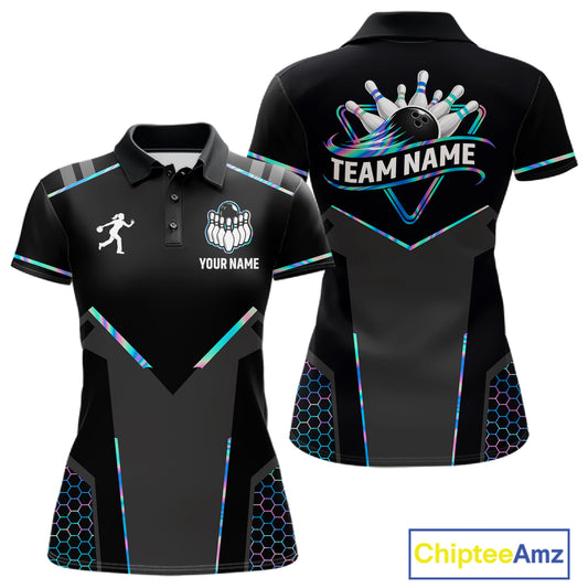 Personalized Holographic Bowling Jersey For Women Custom Bowling Team Shirts Polo & Quarter Zip TDM6118