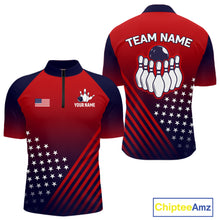 Load image into Gallery viewer, American Flag Bowling Jersey For Men, Custom Patriotic Bowling League Team Shirts Polo &amp; 1/4 Zip TDM6544