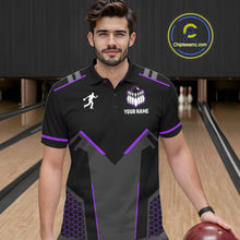 Load image into Gallery viewer, Personalized Bowling Jersey For Men, Custom Black And Purple Bowling Team Shirt Polo &amp; 1/4 Zip TDM6547