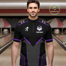 Load image into Gallery viewer, Personalized Bowling Jersey For Men, Custom Black And Purple Bowling Team Shirt Polo &amp; 1/4 Zip TDM6547