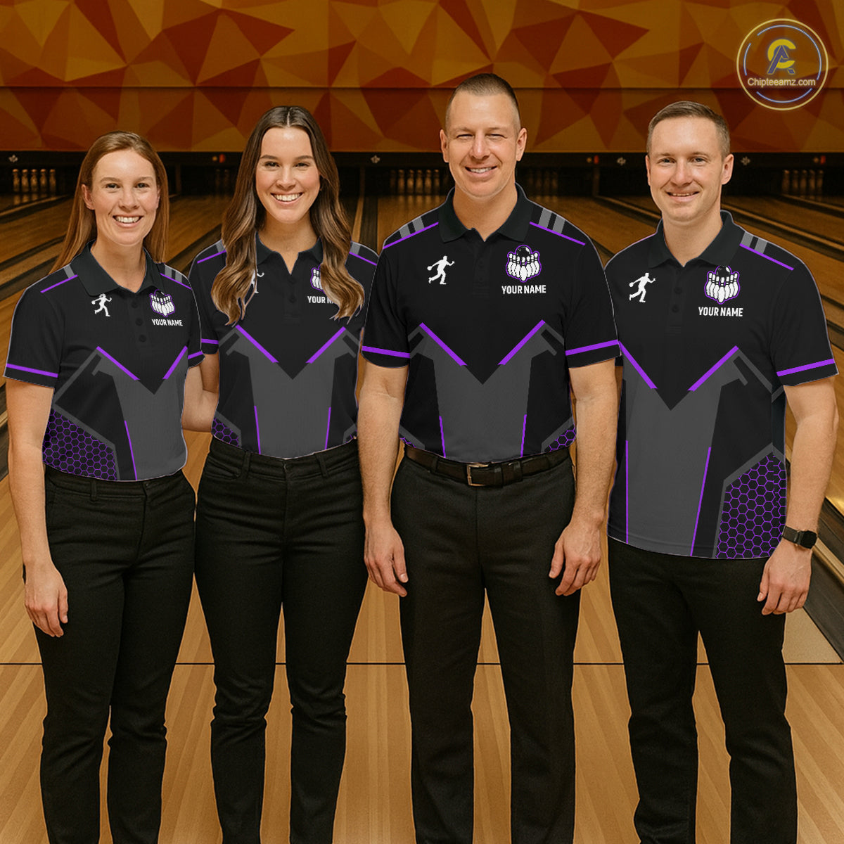 Personalized Bowling Jersey For Men, Custom Black And Purple Bowling Team Shirt Polo & 1/4 Zip TDM6547