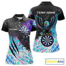 Load image into Gallery viewer, Custom holographic dartboard eagle darts team jersey polo shirt for women featuring a holographic eagle and dartboard design, premium custom darts league apparel.