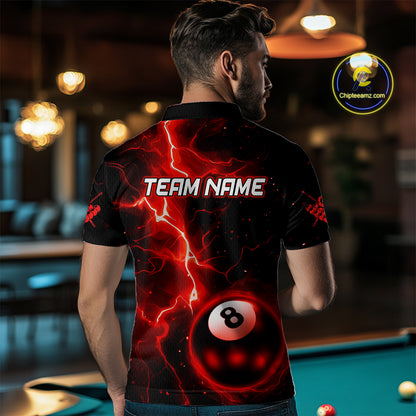 Red And Black 8 Ball Striking Thunder Lightning Billiard Shirt For Men Custom Pool Team Jerseys TDM4388