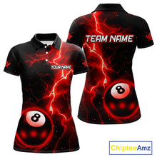 Load image into Gallery viewer, Red And Black 8 Ball Striking Thunder Lightning Billiard Shirt For Women Custom Pool Team Jerseys TDM4388