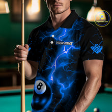 Load image into Gallery viewer, Blue And Black 8 Ball Striking Thunder Lightning Billiard Shirt For Men Custom Pool Team Jerseys TDM4389