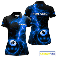 Load image into Gallery viewer, Blue And Black 8 Ball Striking Thunder Lightning Billiard Shirt For Women Custom Pool Team Jerseys TDM4389