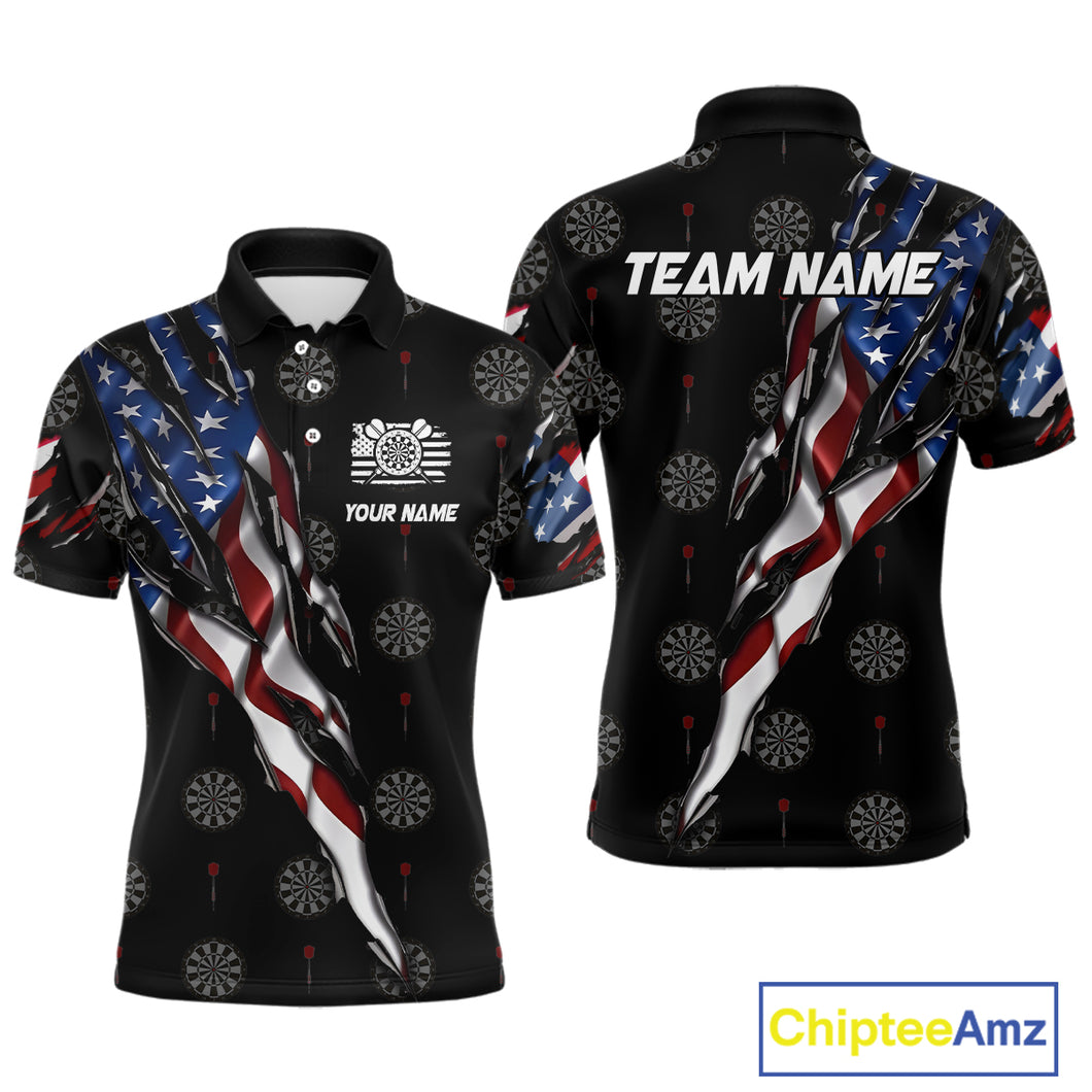 American Flag Scratch Darts Shirt For Men Custom Patriotic Dart Team Jersey Polo & 1/4 Zip TDM4031