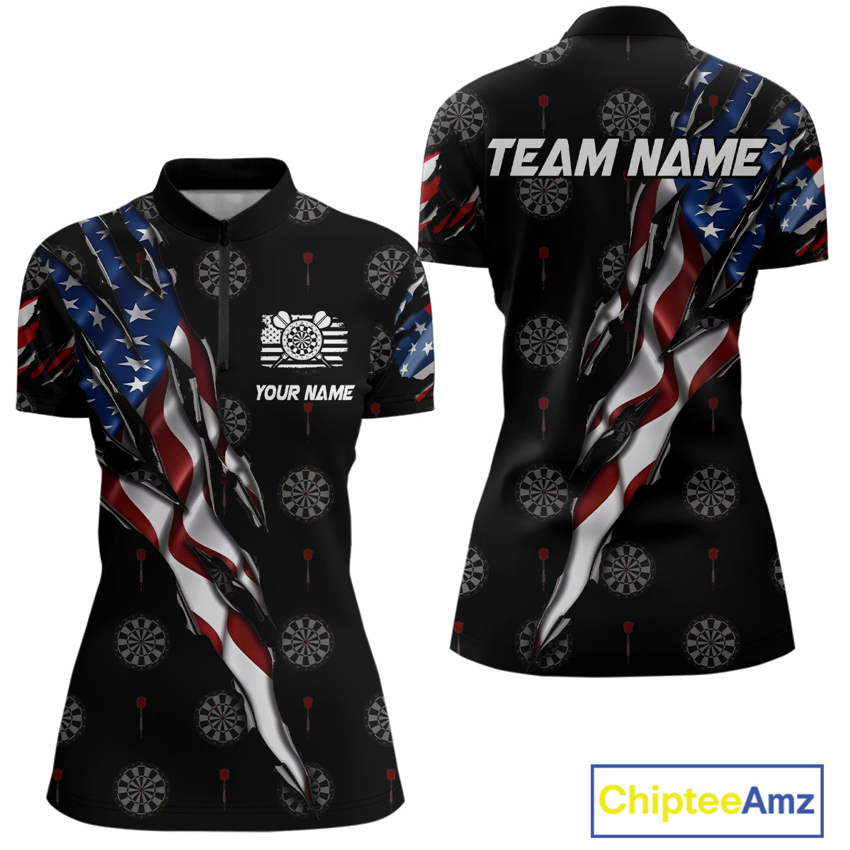 American Flag Scratch Darts Shirt For Women Custom Patriotic Dart Team Jersey Polo & 1/4 Zip TDM4031