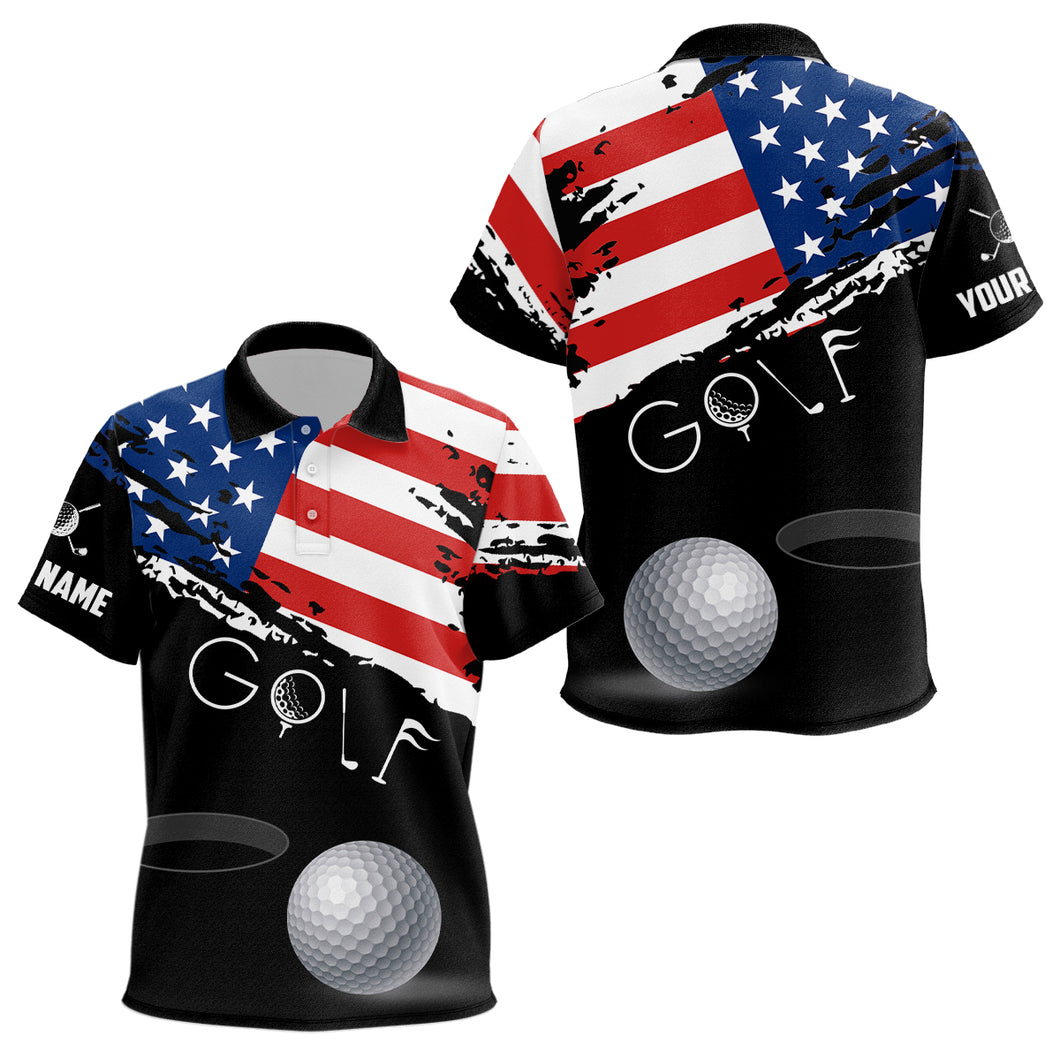 Grunge American Flag Black Kid Golf Polo Shirt Custom Patriotic 4Th Of July Golf Shirts, Golf Gift TDM1855