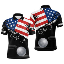 Load image into Gallery viewer, Grunge American Flag Black Mens Golf Polo Shirt Custom Patriotic 4Th Of July Golf Shirts, Golf Gift TDM1855