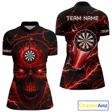 Load image into Gallery viewer, Personalized Red Darts Skull Shirt For Women Custom Polo &amp; 1/4 Zip Lightning Thunder Darts Jersey TDM4621
