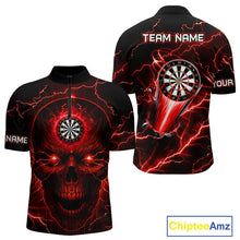 Load image into Gallery viewer, Personalized Red Darts Skull Shirt For Men Custom Polo &amp; 1/4 Zip Lightning Thunder Darts Jersey TDM4621
