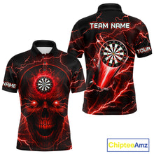 Load image into Gallery viewer, Personalized Red Darts Skull Shirt For Men Custom Polo &amp; 1/4 Zip Lightning Thunder Darts Jersey TDM4621