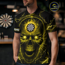 Load image into Gallery viewer, Personalized Yellow Darts Skull Shirt For Men Custom Polo &amp; 1/4 Zip Lightning Thunder Darts Jersey TDM4622
