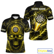 Load image into Gallery viewer, Personalized Yellow Darts Skull Shirt For Men Custom Polo &amp; 1/4 Zip Lightning Thunder Darts Jersey TDM4622